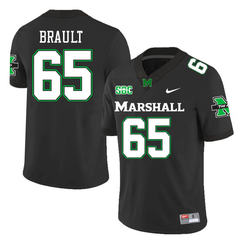 Marshall Thundering Herd #65 Parker Brault College Football Jerseys Stitched-Black